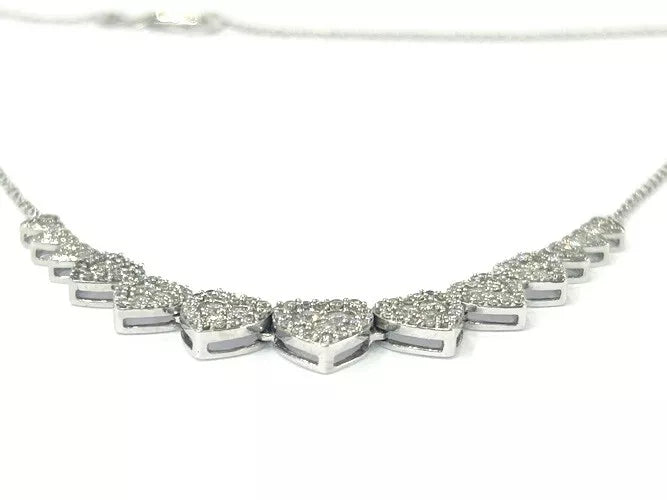 14K White Gold Diamond Heart Station Pendant Necklace 1.00 Carats