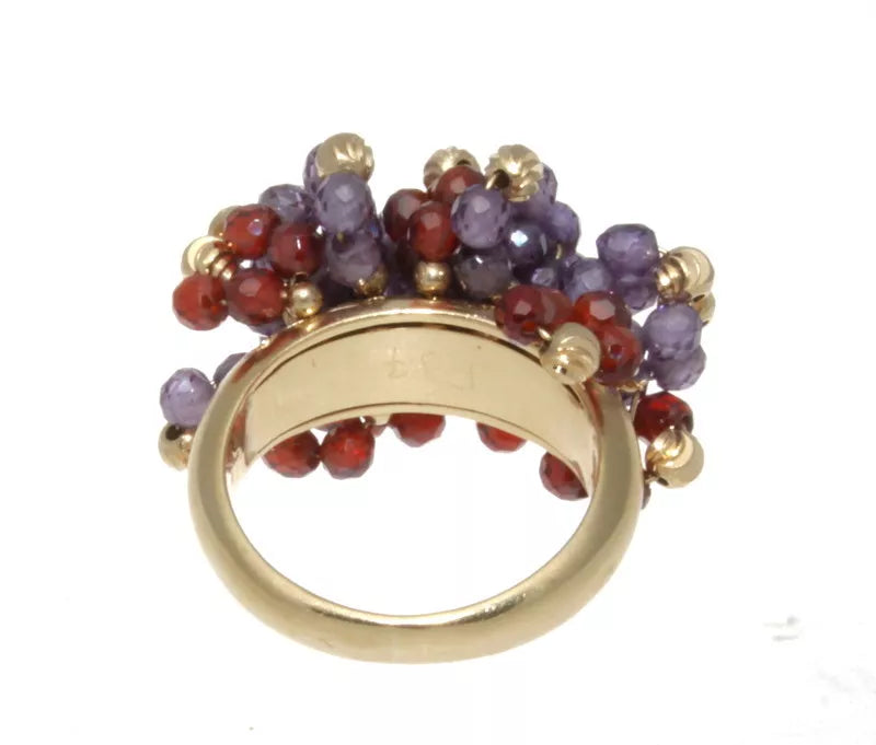 18K Yellow Gold, Amethyst & Garnet Briolette Beaded Ring