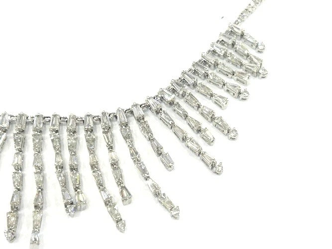 18K White Gold Diamond Waterfall Drop Necklace 22.56 Carat Total Weight