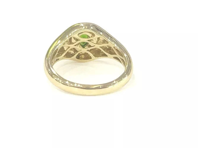 14K Yellow Gold Green Peridot & Black Enamel Signet Ring 0.18 Carats