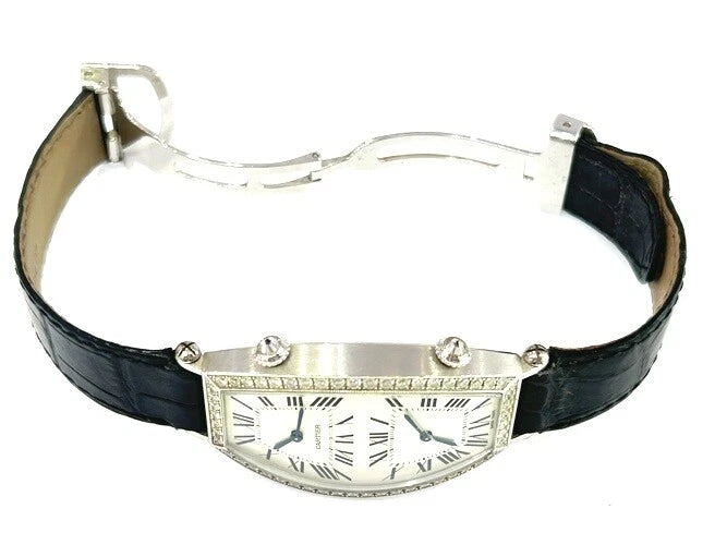 Cartier Tonneau Dual-Time 18K White Gold Diamond Watch Ref# 2804H