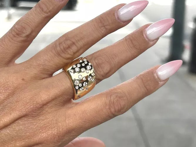 18K Yellow Gold Wide Confetti Diamond Flush Band 0.83 Carats