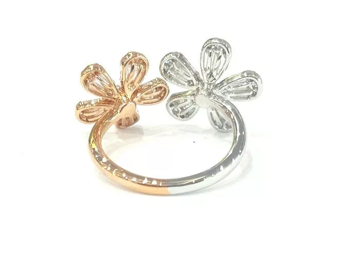 18K Rose & White Gold Diamond Double Flower Open Ring 1.03 Carats