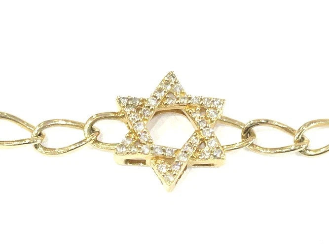 14K Yellow Gold Diamond Star of David Chain Link Bracelet 0.30 Carats