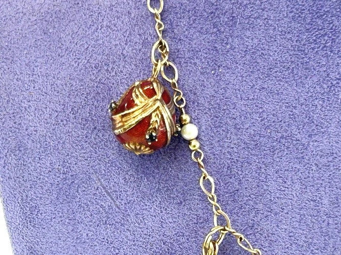 14K Yellow Gold 5 Egg Enamel & Gold Necklace 38.5 Grams