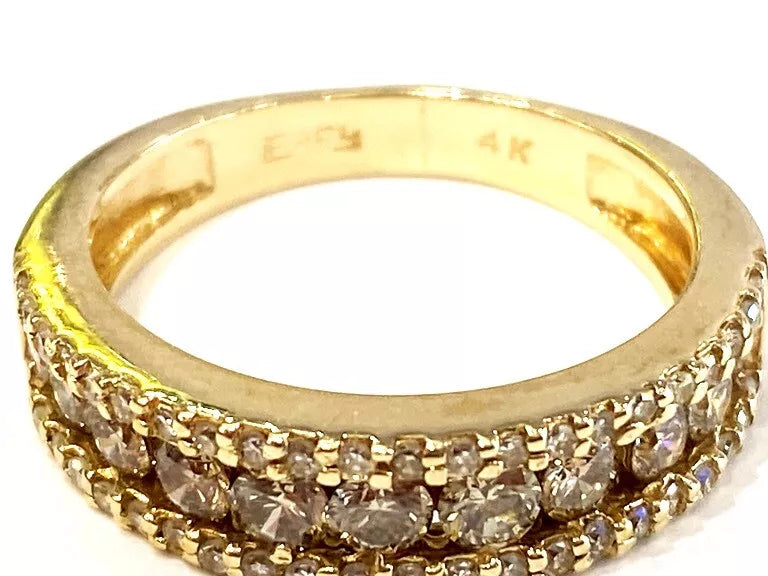 Authentic Effy 14KY Gold Espresso Brown & White Diamond 3 Row Ring 0.60 Carats