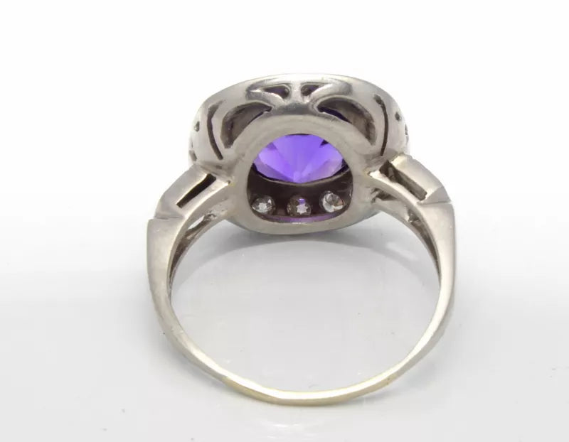 Antique 0.50 ctw Purple Amethyst Diamond Cocktail Ring Palladium Size 7 4.3 gram