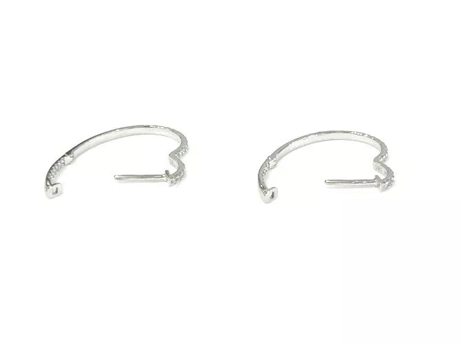 14K White Gold Diamond Heart Hoop Earrings 0.30 Carats