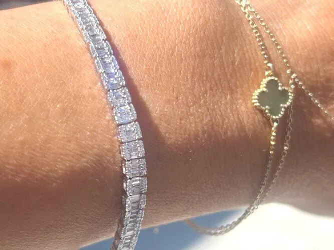 18K White Gold Baguette & Round Diamond Tennis Bracelet 2.81 Carats