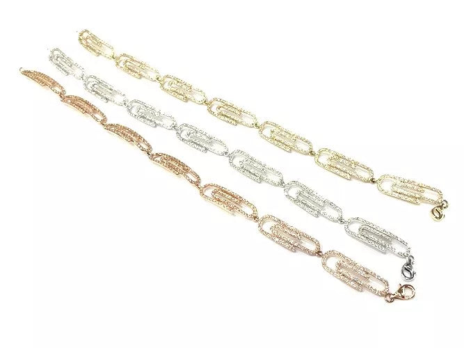 Diamond 14KWhite-Yellow & Rosegold Paperclip Bracelet 2.35 Carats