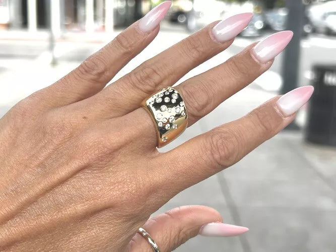 18K Yellow Gold Wide Confetti Diamond Flush Band 0.83 Carats