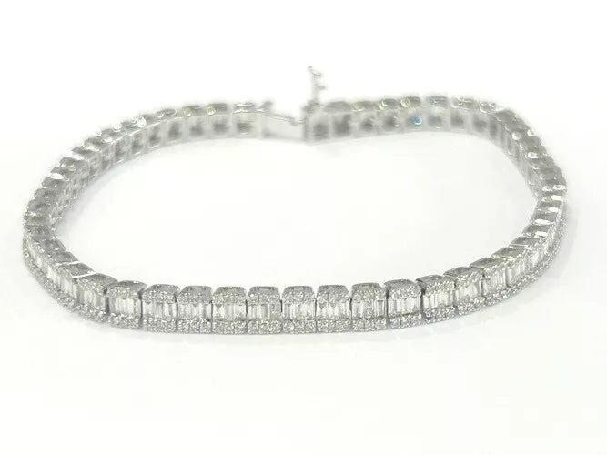 18K White Gold Baguette & Round Diamond Tennis Bracelet 2.81 Carats