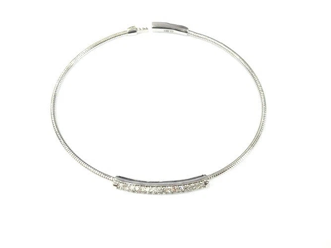 Pave' Diamond Bar 18K White Gold Flexible Bangle Bracelet 0.57 Carats