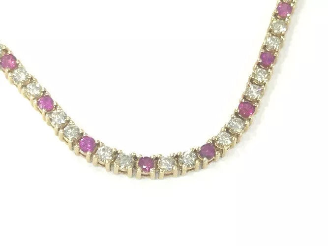 14K Yellow Gold Diamond & Ruby Tennis Necklace 4.82 Carats
