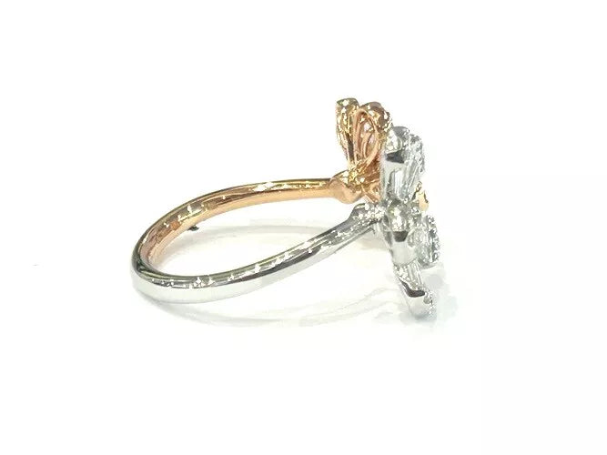 18K Rose & White Gold Diamond Double Flower Open Ring 1.03 Carats