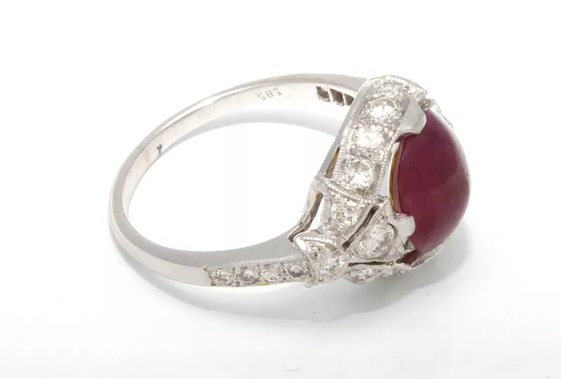Art Deco 2.00 ctw. Red Ruby Diamonds 14k White Gold Ring Size 7 3.48 grams