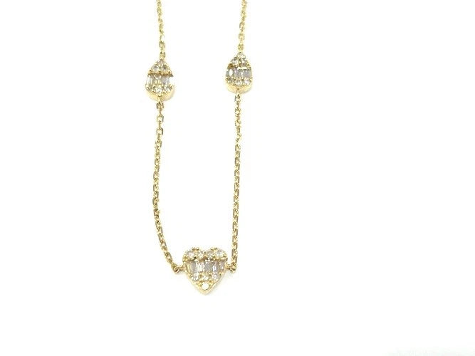 14K Yellow Gold Diamond Heart Station Chain Bracelet 0.25 Carats