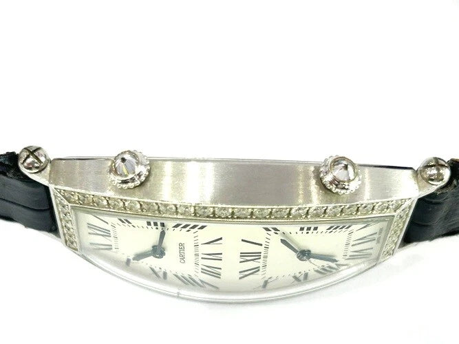 Cartier Tonneau Dual-Time 18K White Gold Diamond Watch Ref# 2804H