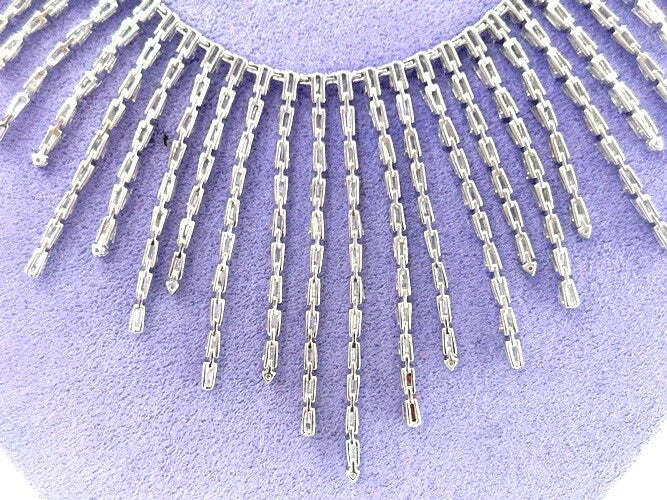 18K White Gold Diamond Waterfall Drop Necklace 22.56 Carat Total Weight