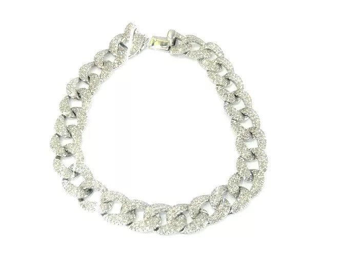 14K White Gold Diamond Pave' Cuban Link Bracelet 2.99 Carats
