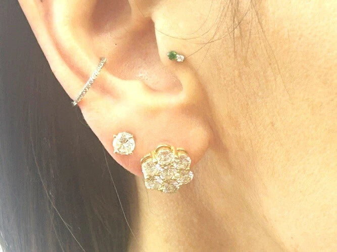 14K Yellow Gold Diamond Cluster Flower Stud Earrings Apx. 2.30-2.50 Carats
