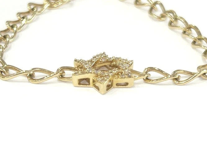 14K Yellow Gold Diamond Star of David Chain Link Bracelet 0.30 Carats