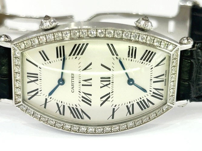 Cartier Tonneau Dual-Time 18K White Gold Diamond Watch Ref# 2804H