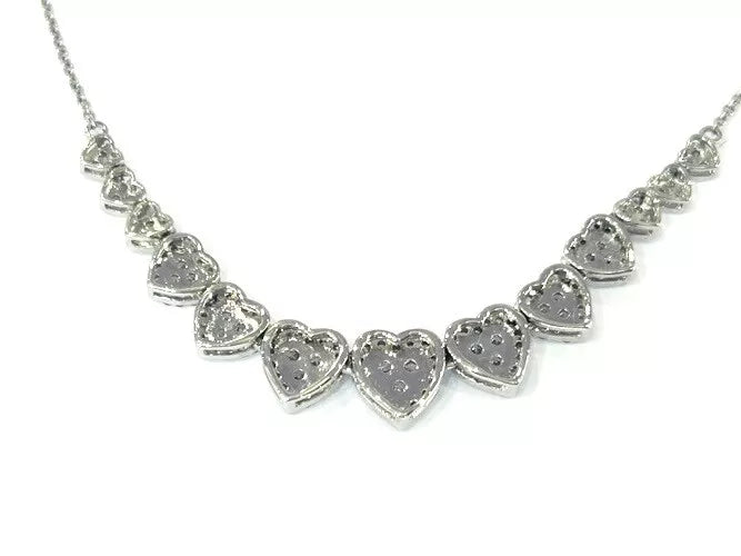 14K White Gold Diamond Heart Station Pendant Necklace 1.00 Carats