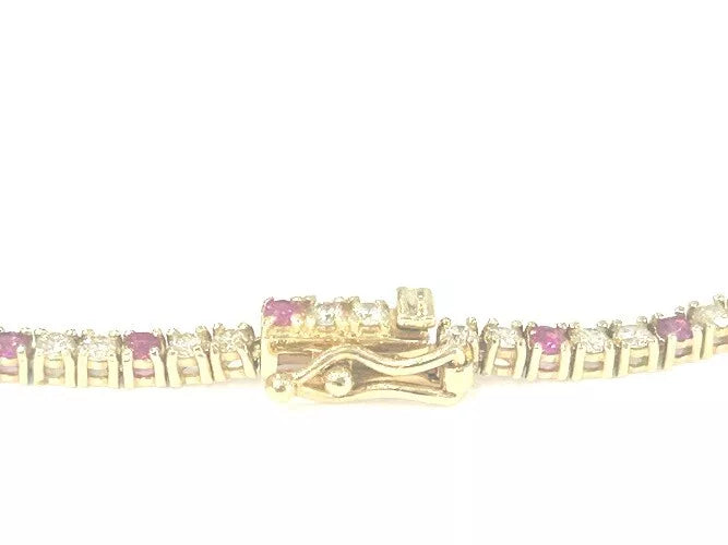14K Yellow Gold Diamond & Ruby Tennis Necklace 4.82 Carats