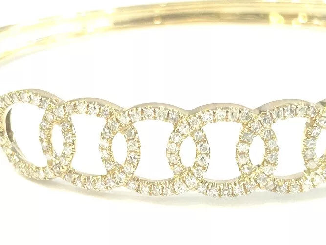 14K Yellow Gold Interlocking Circle Diamond Bangle Bracelet 1.06 Carats