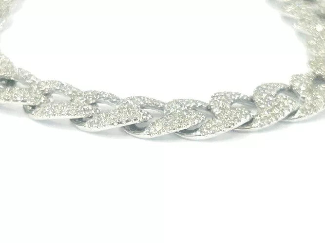 14K White Gold Diamond Pave' Cuban Link Bracelet 2.99 Carats