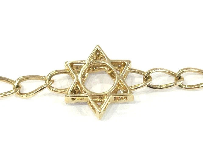 14K Yellow Gold Diamond Star of David Chain Link Bracelet 0.30 Carats