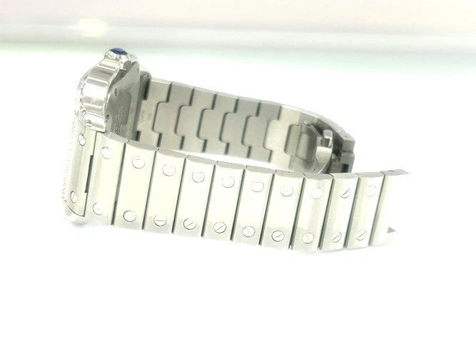 Cartier Stainless Steel Santos De Cartier Watch Pave Bezel Medium Model B&P