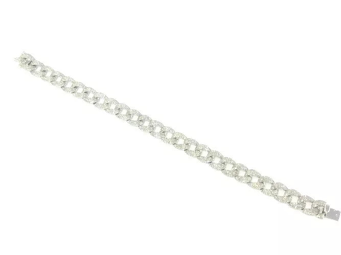 14K White Gold Diamond Pave' Cuban Link Bracelet 2.99 Carats