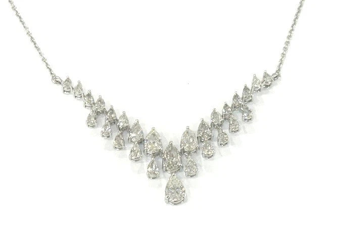 14K White Gold V-Shape Diamond Scatter Necklace 4.90 Carats