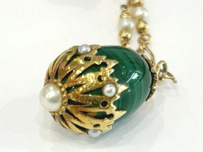 14K Yellow Gold 5 Egg Enamel & Gold Necklace 38.5 Grams