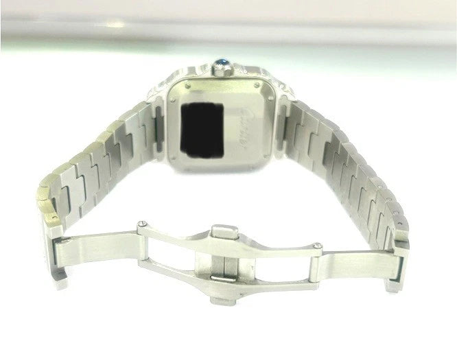 Cartier Stainless Steel Santos De Cartier Watch Pave Bezel Medium Model B&P