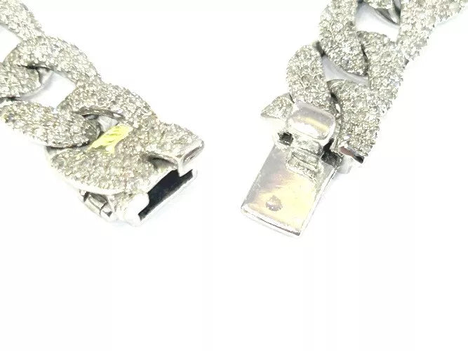 14K White Gold Diamond Pave' Cuban Link Bracelet 2.99 Carats