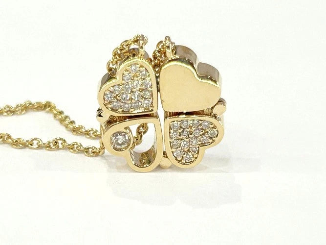 14KYG Four Leaf Clover Diamond Pendant Necklace 0.23CTS