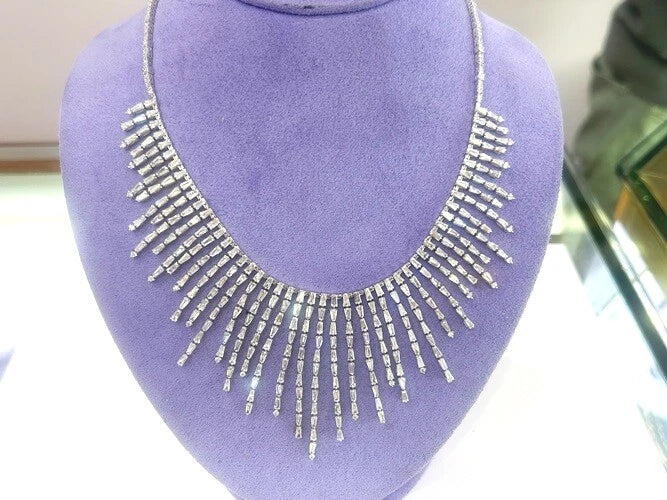 18K White Gold Diamond Waterfall Drop Necklace 22.56 Carat Total Weight