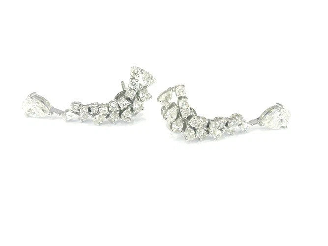 18K White Gold diamond Cluster Drop Earrings 2.43 Carats