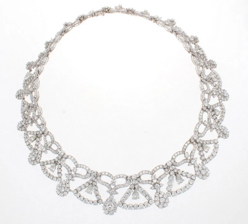 ESTATE 18K WHITE GOLD & DIAMOND NECKLACE, BRACELET & EARRINGS 55.00 TCW