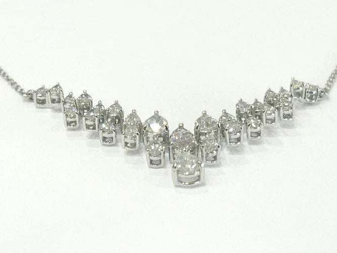 14K White Gold V-Shape Diamond Scatter Necklace 4.90 Carats