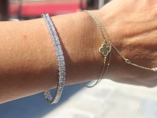 18K White Gold Baguette & Round Diamond Tennis Bracelet 2.81 Carats