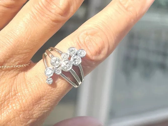 14K White Gold Bezel Scatter Diamond Ring 1.25 Carats