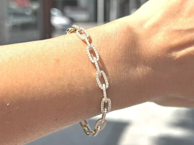18K Yellow Gold Diamond Paperclip Link Bracelet 3.34 Carat Total Weight