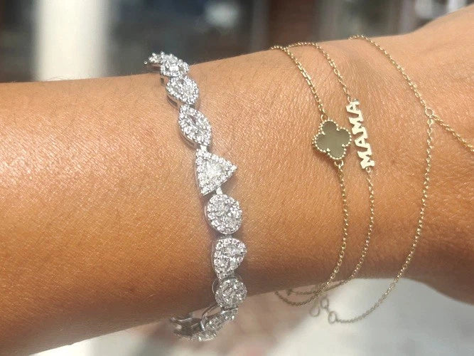 14K White Gold Multi-Shaped Diamond Tennis Bracelet 7.11 Carats