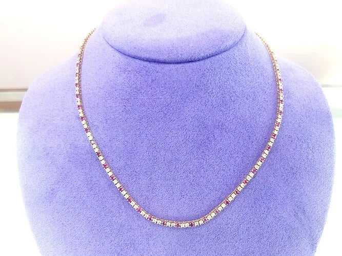 14K Yellow Gold Diamond & Ruby Tennis Necklace 4.82 Carats
