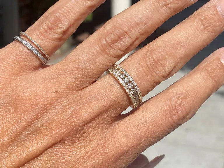 Authentic Effy 14KY Gold Espresso Brown & White Diamond 3 Row Ring 0.60 Carats