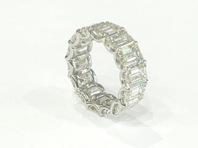 18K White Gold Emerald Cut Diamond Eternity Band 14.03 Carat Total Weight W/GIA